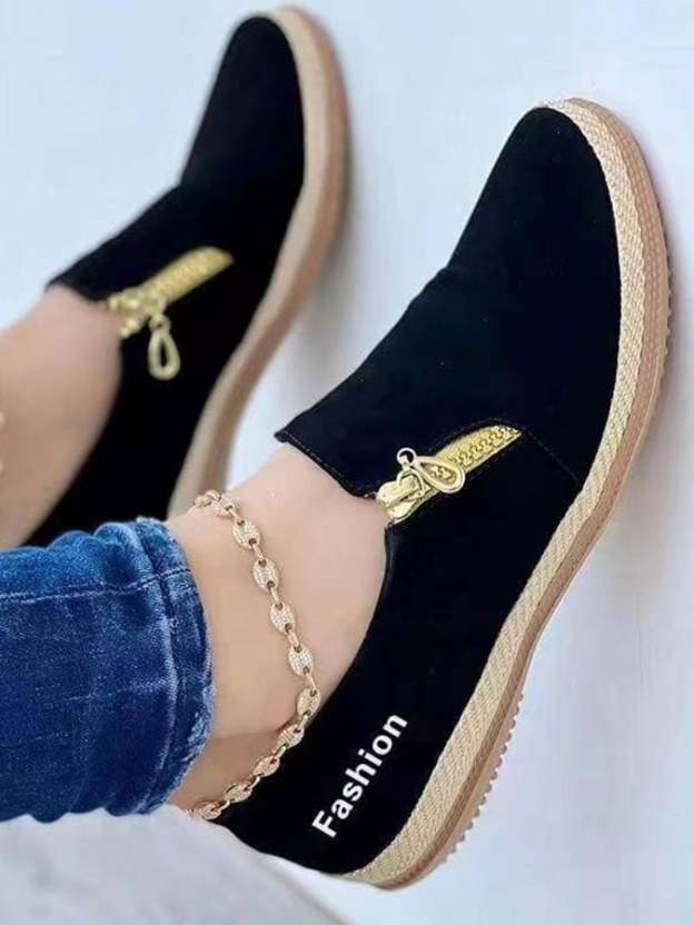 Women's zipper flat casual shoes-POIULTD