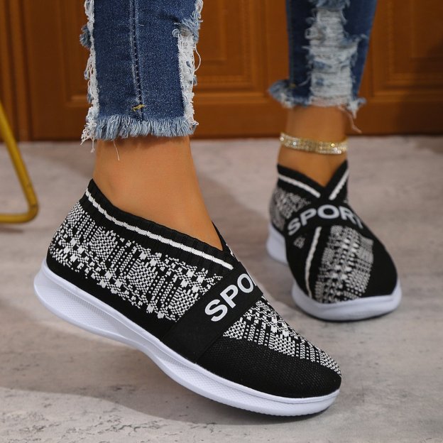 Casual Letter Printed Weave Women's Sneakers-POIULTD