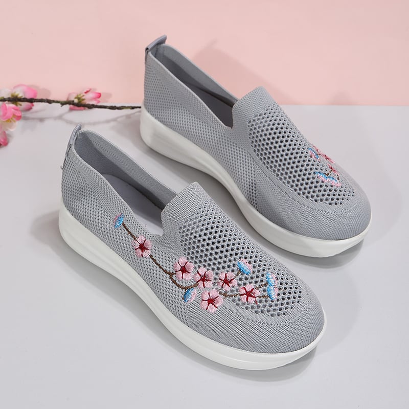 Casual Stretch Embroidery Flat Women's Flyknit Shoes-POIULTD