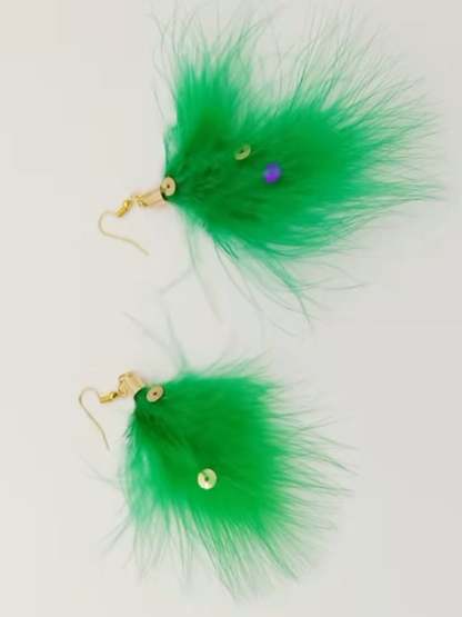Women's Carnival Party Green Feather Fashionable Versatile Temperament Light Luxury Earrings-POIULTD
