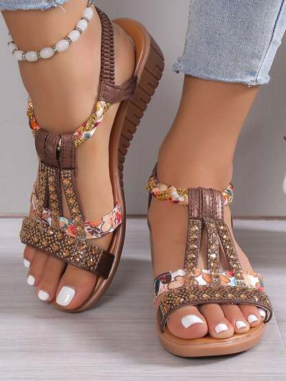 Women's Casual Plain Slip On Flat Heel Wedge Sandals-POIULTD
