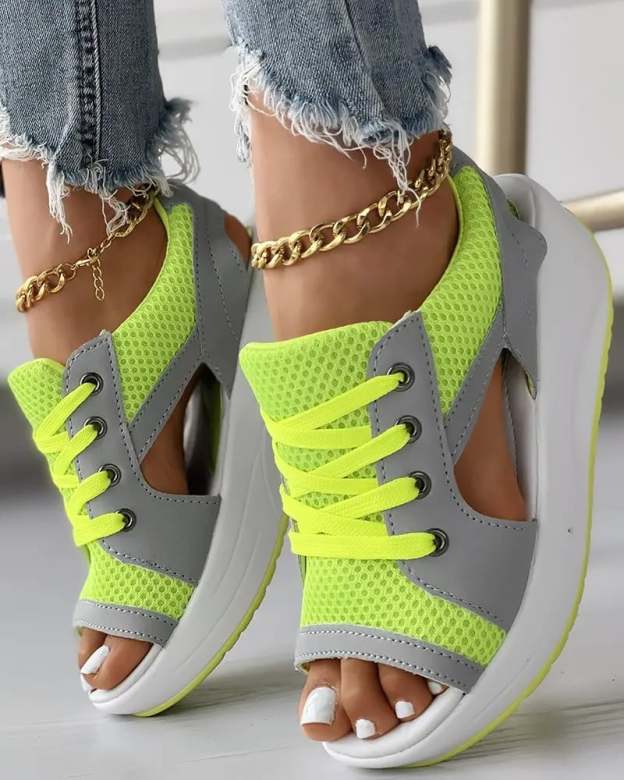 🔥Last Day Promotion 60% OFF🔥Contrast Paneled Cutout Lace-up Muffin Sandals