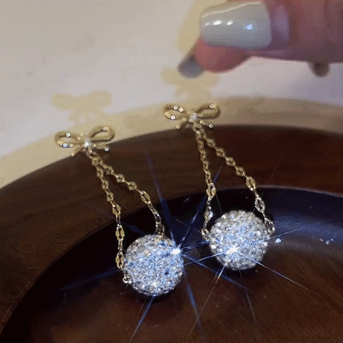 Bow Diamond Ball Earrings-POIULTD
