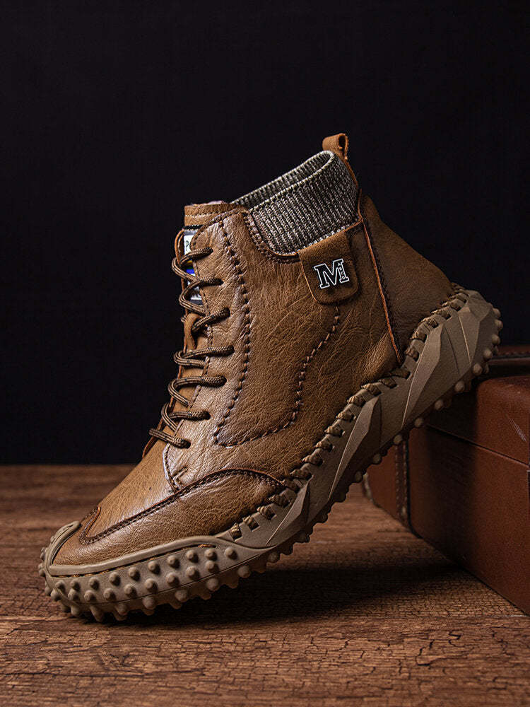 Men Retro Microfiber Leather Non Slip Casual Ankle Boots-POIULTD