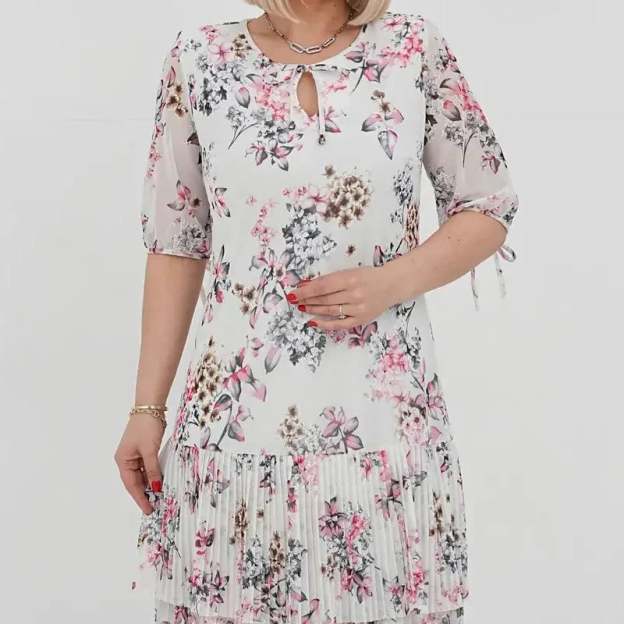 🌹Elegant chiffon long pleated dress with short sleeves-POIULTD