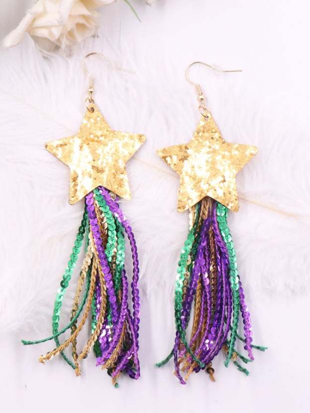 Mardi Gras Colorful Tassel Earrings-POIULTD