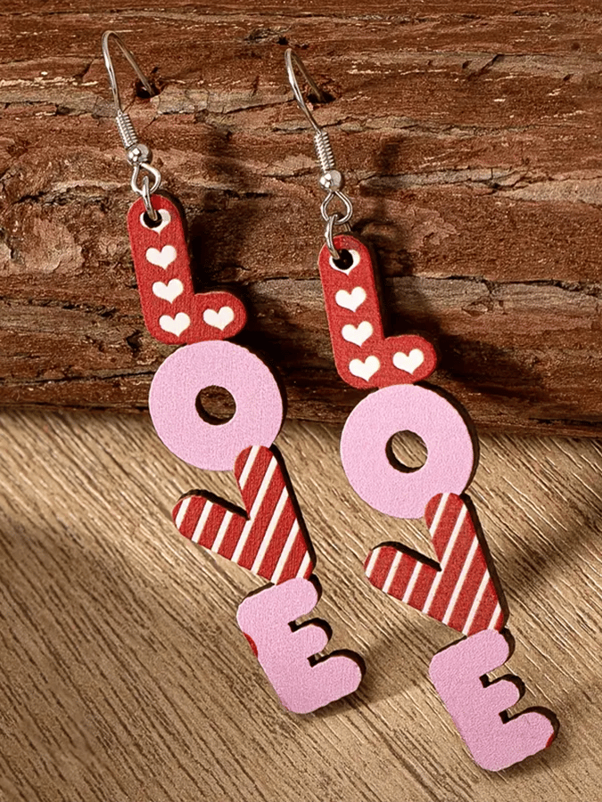 Women's Valentine's Day Love English Letter Design Versatile Fashionable Earrings-POIULTD