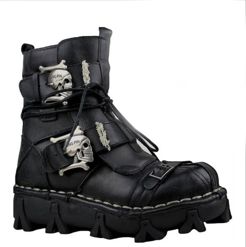 NEW HANDMADE SKULL LEATHER BOOTS-POIULTD