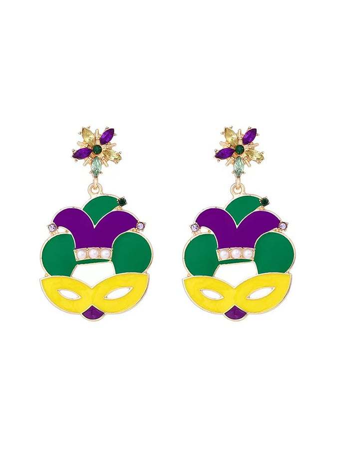 Women's Carnival Mask Alloy Inlaid With Imitation Pearls Irish Hat Versatile Fashion Earrings-POIULTD