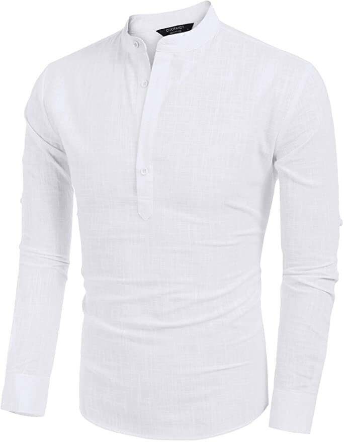 2024 Men's Cotton Linen Henley Shirt Long Sleeve Hippie Casual Beach T Shirts-POIULTD