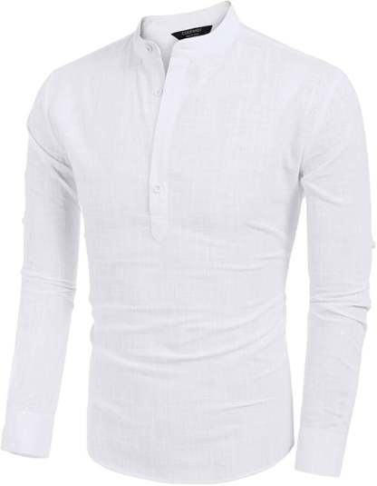 2024 Men's Cotton Linen Henley Shirt Long Sleeve Hippie Casual Beach T Shirts-POIULTD