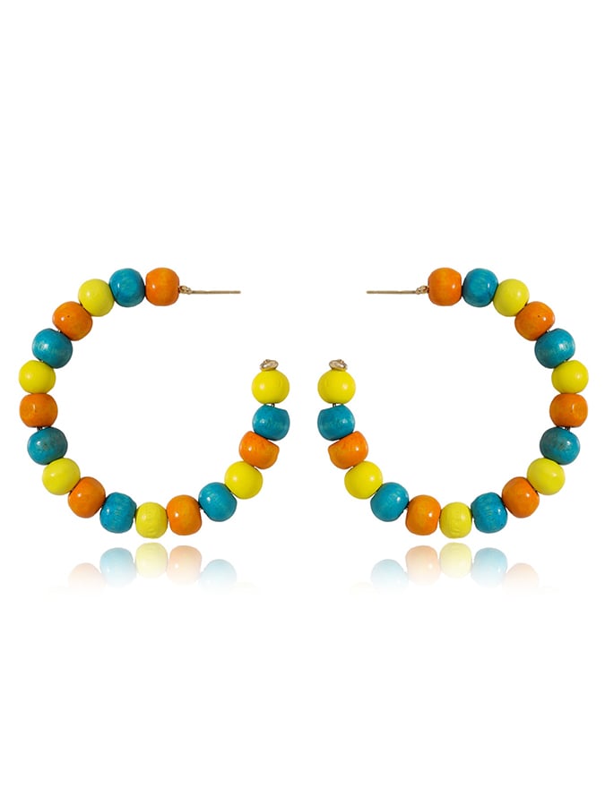 Women's Carnival Colored Wooden Beads Fashionable And Versatile Temperament Light Luxury Earrings-POIULTD