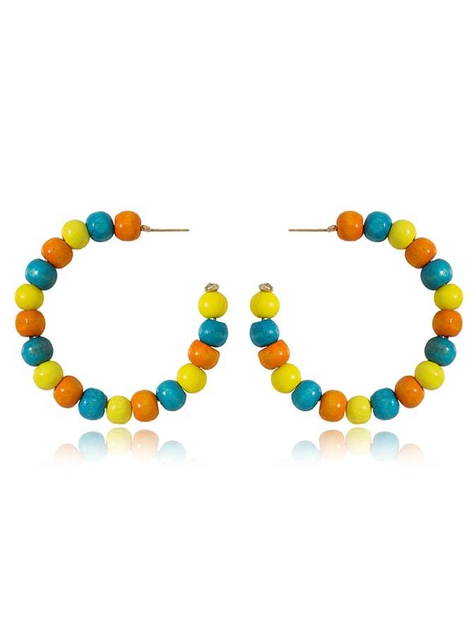 Women's Carnival Colored Wooden Beads Fashionable And Versatile Temperament Light Luxury Earrings-POIULTD
