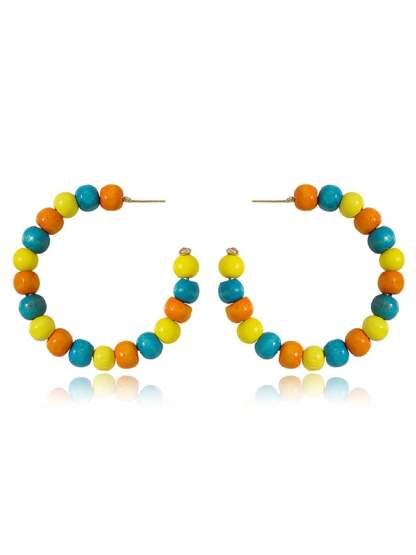 Women's Carnival Colored Wooden Beads Fashionable And Versatile Temperament Light Luxury Earrings-POIULTD