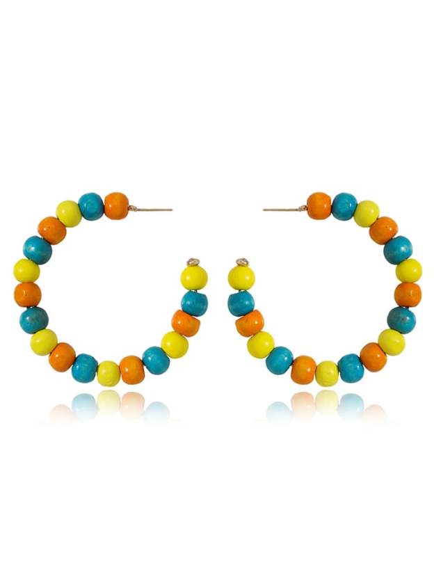 Women's Carnival Colored Wooden Beads Fashionable And Versatile Temperament Light Luxury Earrings-POIULTD