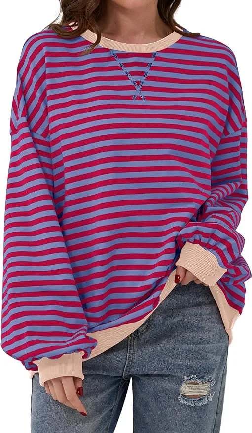 🎁Last Day Sale 49% OFF🏆️2024 Womens Stripes Color Block Sweatshirts-POIULTD