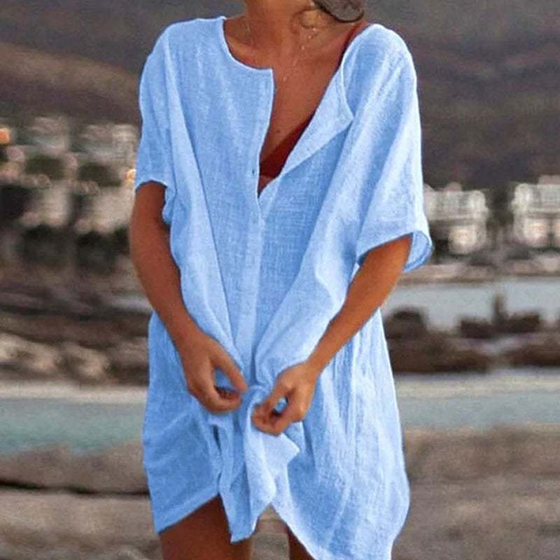 Summer Cotton Loose Short Dresses  Casual Women's  shirt-POIULTD