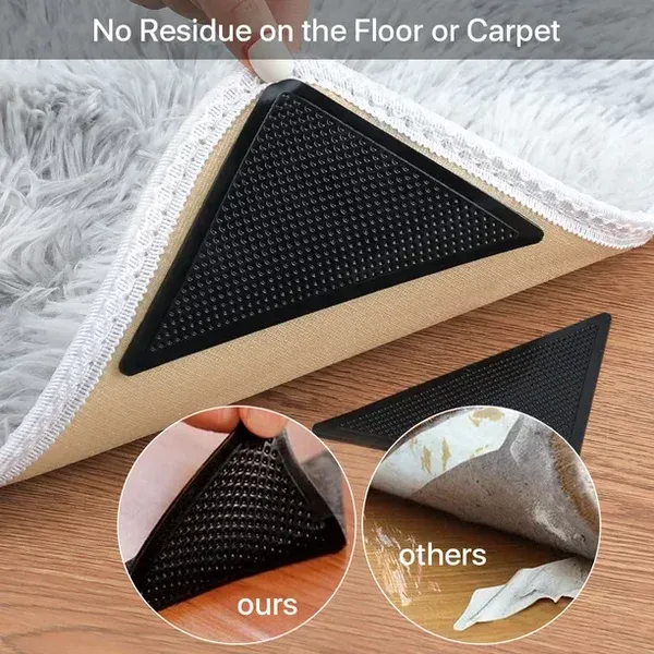 🔥Reusable Corner Area Carpet Rug Grippers - Rubber Anti Curling Non Slip Skid Pads