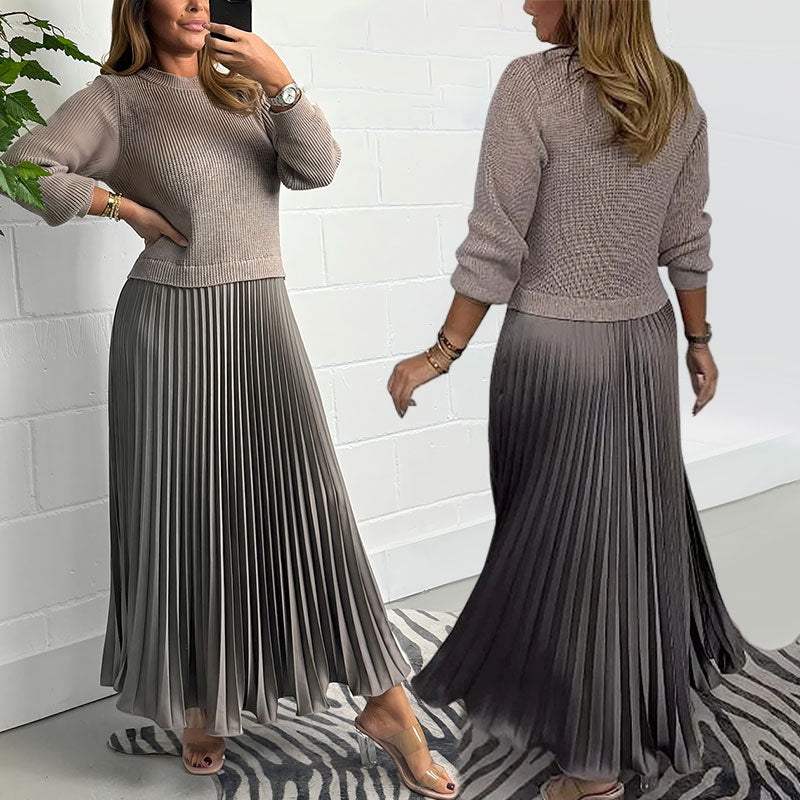 🔥Black Friday Promotion 49%OFF🔥Women's solid color Long Sleeve Jumper & Pleated Bottom Dress