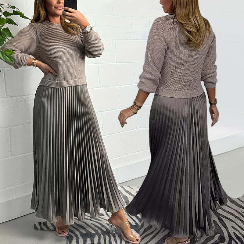 🔥Black Friday Promotion 49%OFF🔥Women's solid color Long Sleeve Jumper & Pleated Bottom Dress