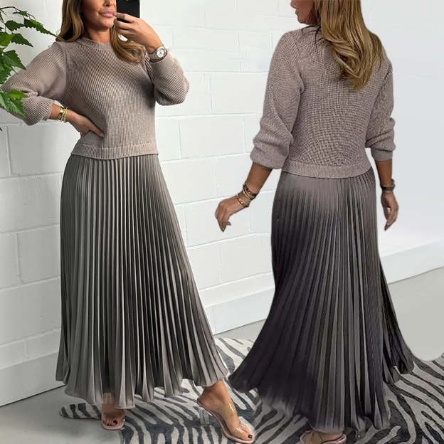 🔥Black Friday Promotion 49%OFF🔥Women's solid color Long Sleeve Jumper & Pleated Bottom Dress