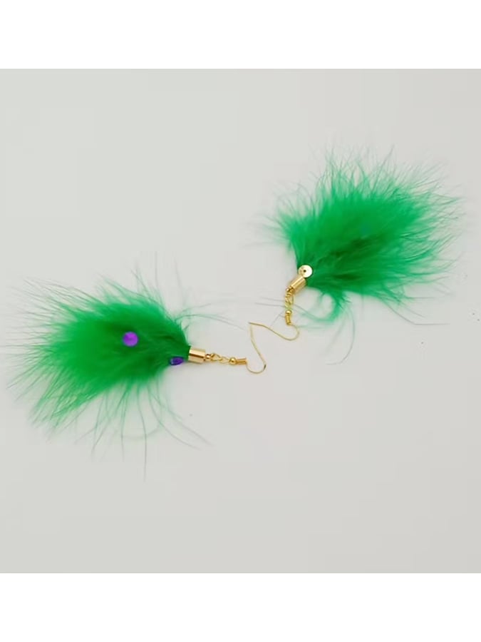 Women's Carnival Party Green Feather Fashionable Versatile Temperament Light Luxury Earrings-POIULTD