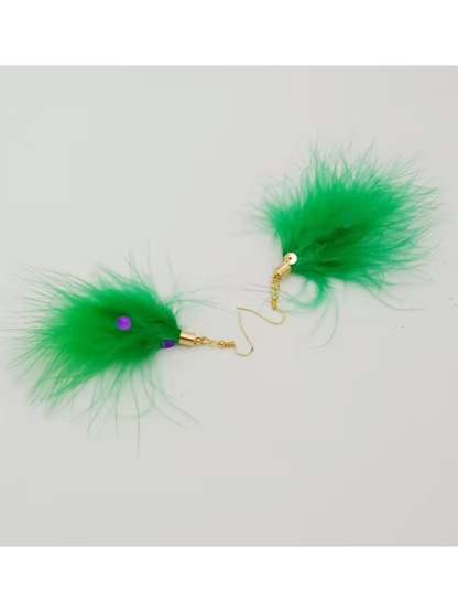 Women's Carnival Party Green Feather Fashionable Versatile Temperament Light Luxury Earrings-POIULTD