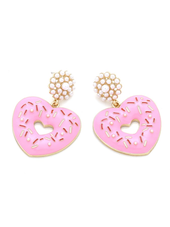 Women's Valentine's Day Imitation Pearl Donut Heart Earrings-POIULTD