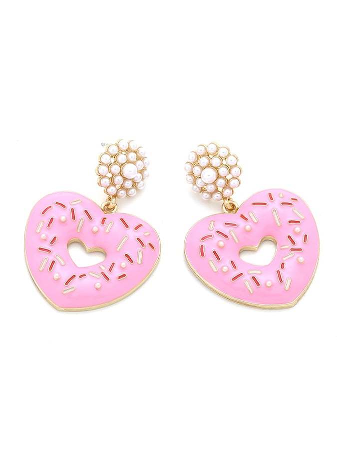Women's Valentine's Day Imitation Pearl Donut Heart Earrings-POIULTD