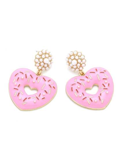 Women's Valentine's Day Imitation Pearl Donut Heart Earrings-POIULTD