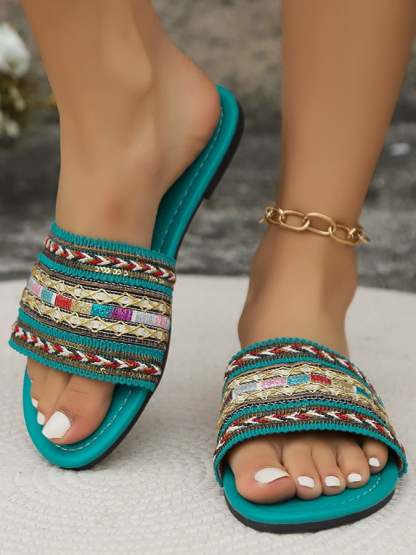 Ladies Ethnic Style Bohemian Casual Flat Sandals-POIULTD