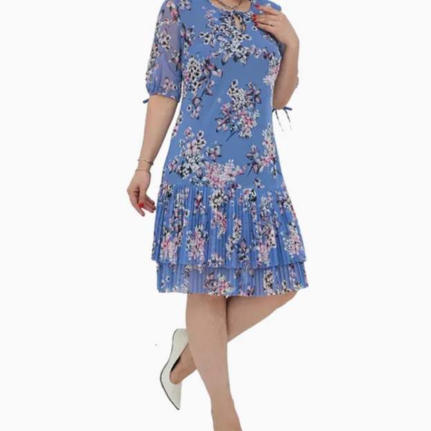🌹Elegant chiffon long pleated dress with short sleeves-POIULTD