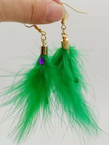 Women's Carnival Party Green Feather Fashionable Versatile Temperament Light Luxury Earrings-POIULTD