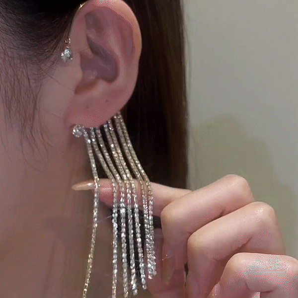 Sparkling Diamond Tassel Earrings-POIULTD