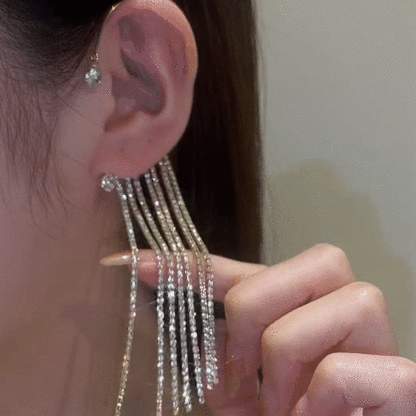 Sparkling Diamond Tassel Earrings-POIULTD