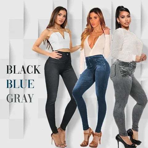 Perfect Stretch Skinny Fit Pull-On Push-Up Plus-Size Denim Jeans Leggings-POIULTD