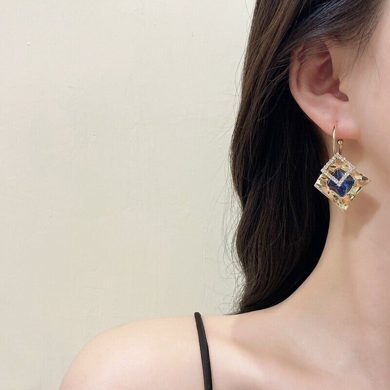 Geometric square zircon earrings-POIULTD