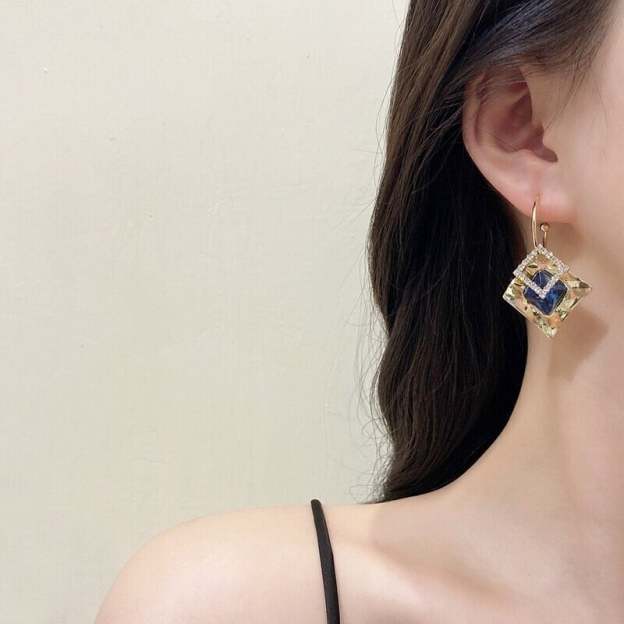 Geometric square zircon earrings-POIULTD