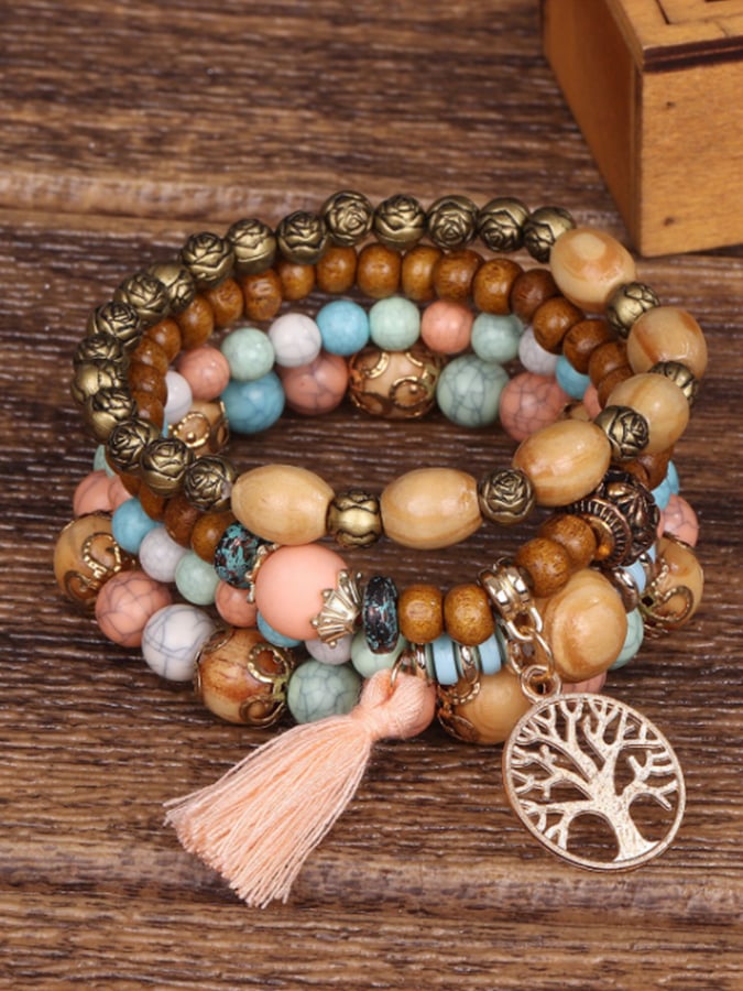 Women's Bohemian Multilayer Wood Bead Bracelet-POIULTD