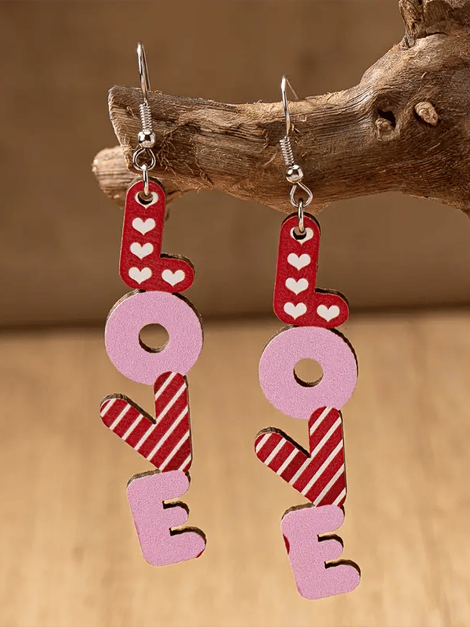 Women's Valentine's Day Love English Letter Design Versatile Fashionable Earrings-POIULTD