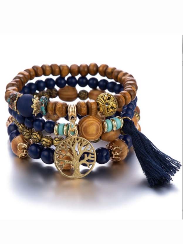 Women's Bohemian Multilayer Wood Bead Bracelet-POIULTD