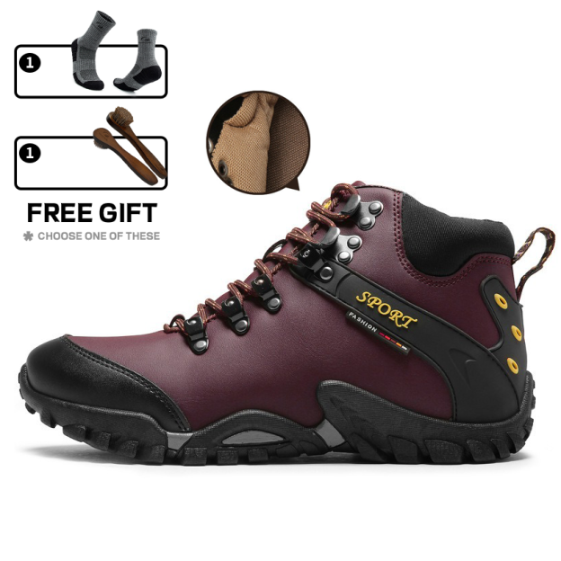 (⏰Limited Time Sale 69%off)Men's Genuine Leather Waterproof Hiking Boots Wide-Toe Warm Insulated Winter Ankle Boots-POIULTD
