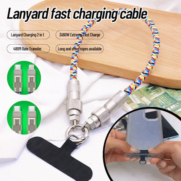 🔥🔥2-in-1 Mobile Phone Lanyard & Charging Cable, compatible with USB-C to USB-C and USB-C to Lightning interfaces-POIULTD
