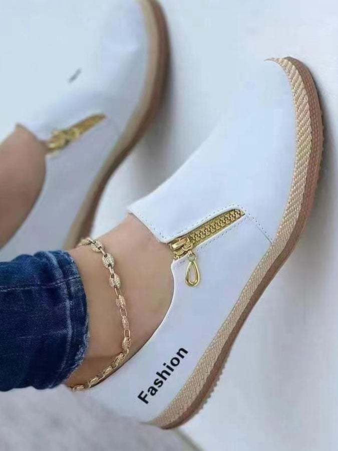 Women's zipper flat casual shoes-POIULTD