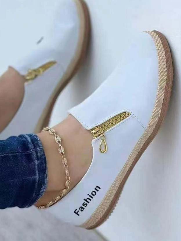 Women's zipper flat casual shoes-POIULTD
