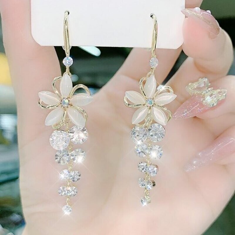 Fashion Flower Zircon Earrings-POIULTD
