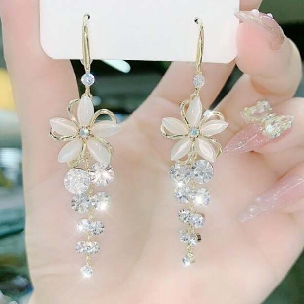 Fashion Flower Zircon Earrings-POIULTD