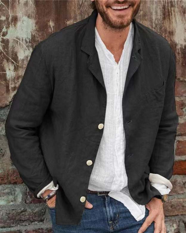 Men's Daily Casual Loose Cotton Linen Coat-POIULTD