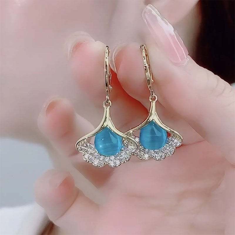 Apricot Leaf Opal Earrings-POIULTD