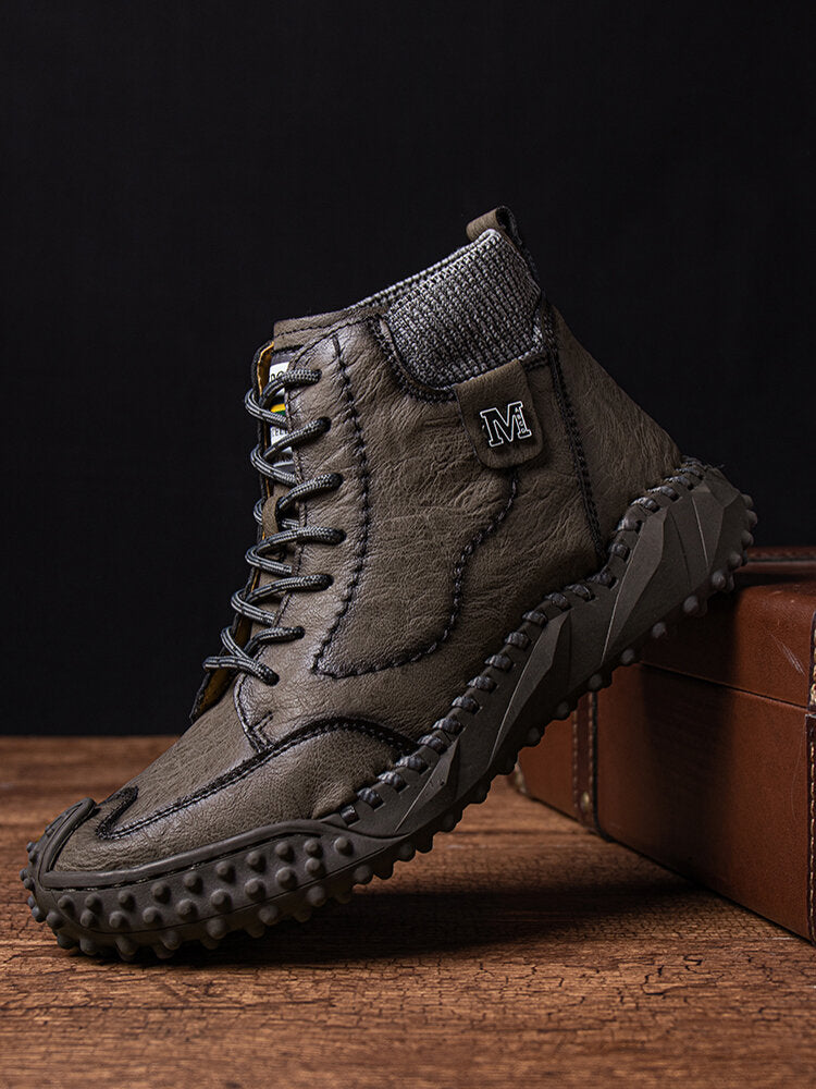Men Retro Microfiber Leather Non Slip Casual Ankle Boots-POIULTD